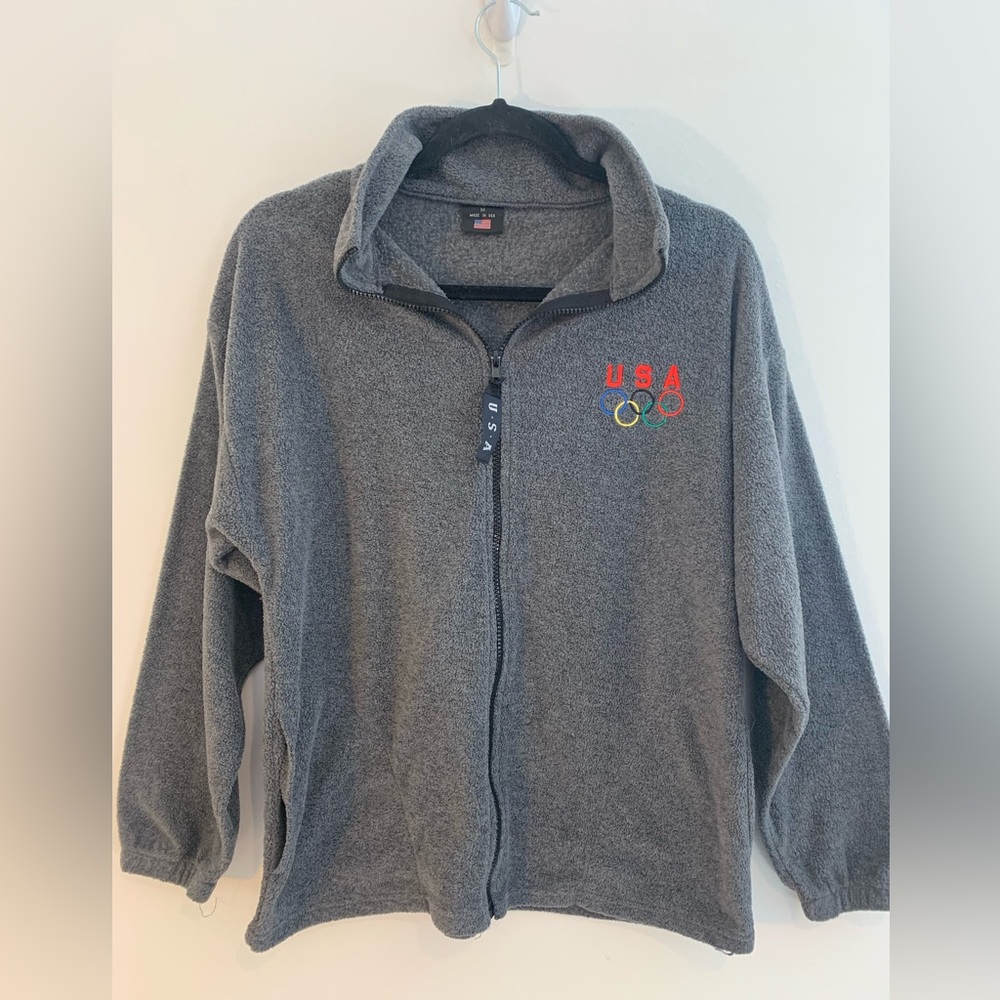 Team USA Olympic Fleece Zip Up Womens Medium Jacket Gray Olympic Symbol